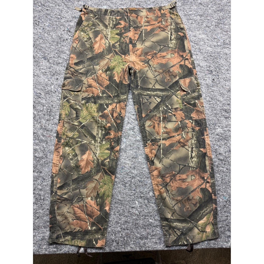 Trail Crest Camo Cargo Pants Mens Large 39 Waist Woodland Leaf Hunting Hiking